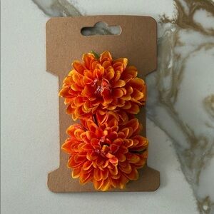 Orange Fabric Flower Hair Clips - Set of 2